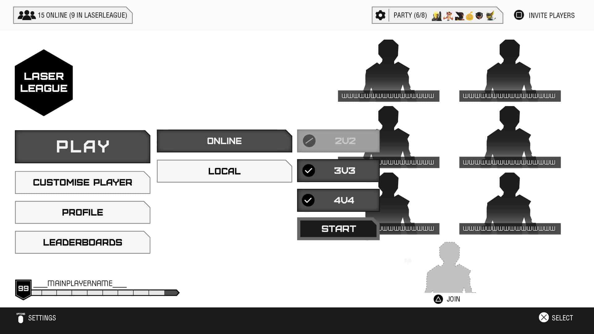 Laser League wireframe example for team size