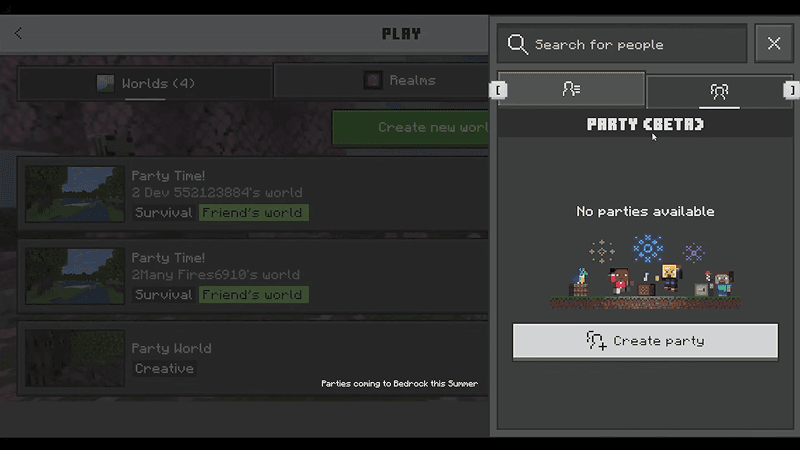 Minecraft social drawer UI